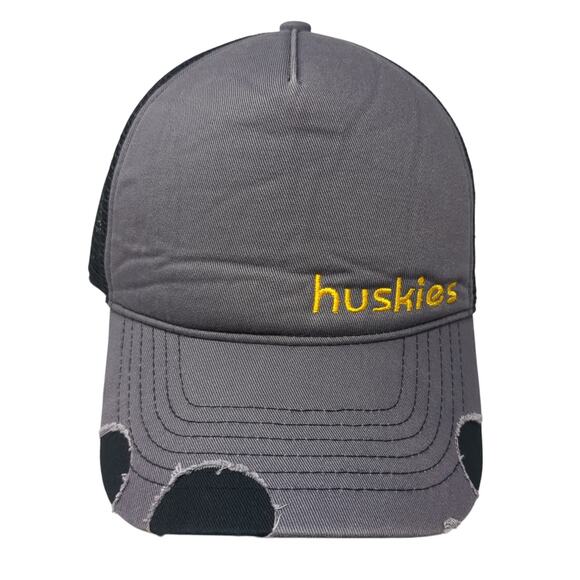 Huskies Snapback Trucker Hat Gray One Size Adjustable Distressed Mesh Back Ha - Picture 1 of 9